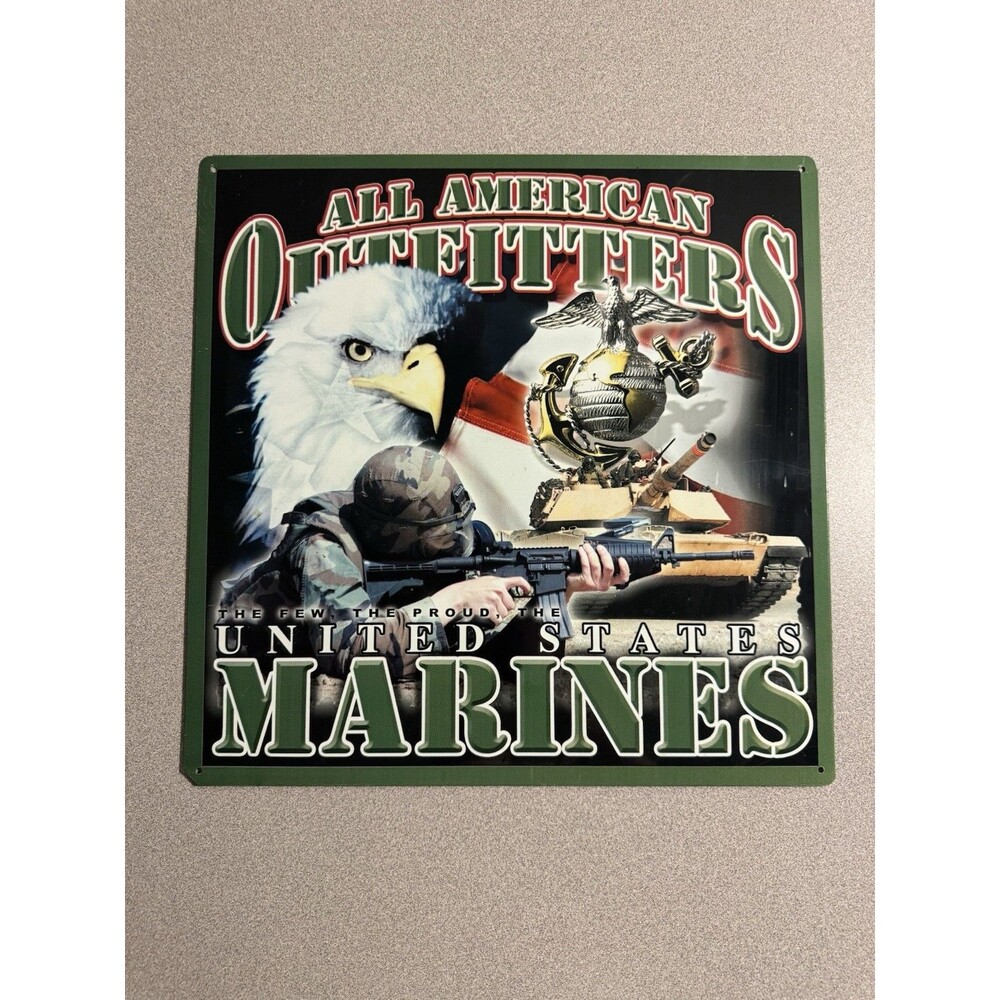 US Marines All American Outfitters Metal Tin Sign Eagle Military 14x14